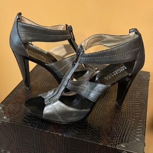 Michael Kors Metallic Gray T-Strap High Heel Sandals